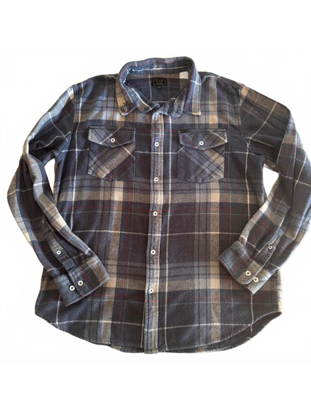 Dark Seas Division Flannel Shirt Mens Large Slate Blue Plaid Heavy Workwear L